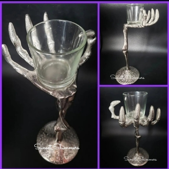 1 Martha Stewart Tall Metal Skeleton Hand Candle Holder Halloween Day of Dead - Picture 1 of 7